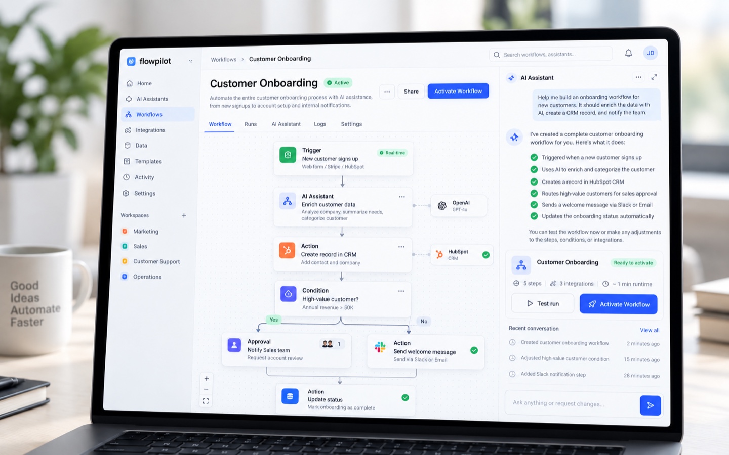 Workflow-Dashboard mit AI-Assistent
