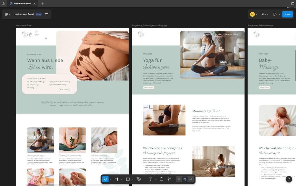 Webdesign-Prototyp in Webstudio – mehrere Seiten einer Website im Überblick