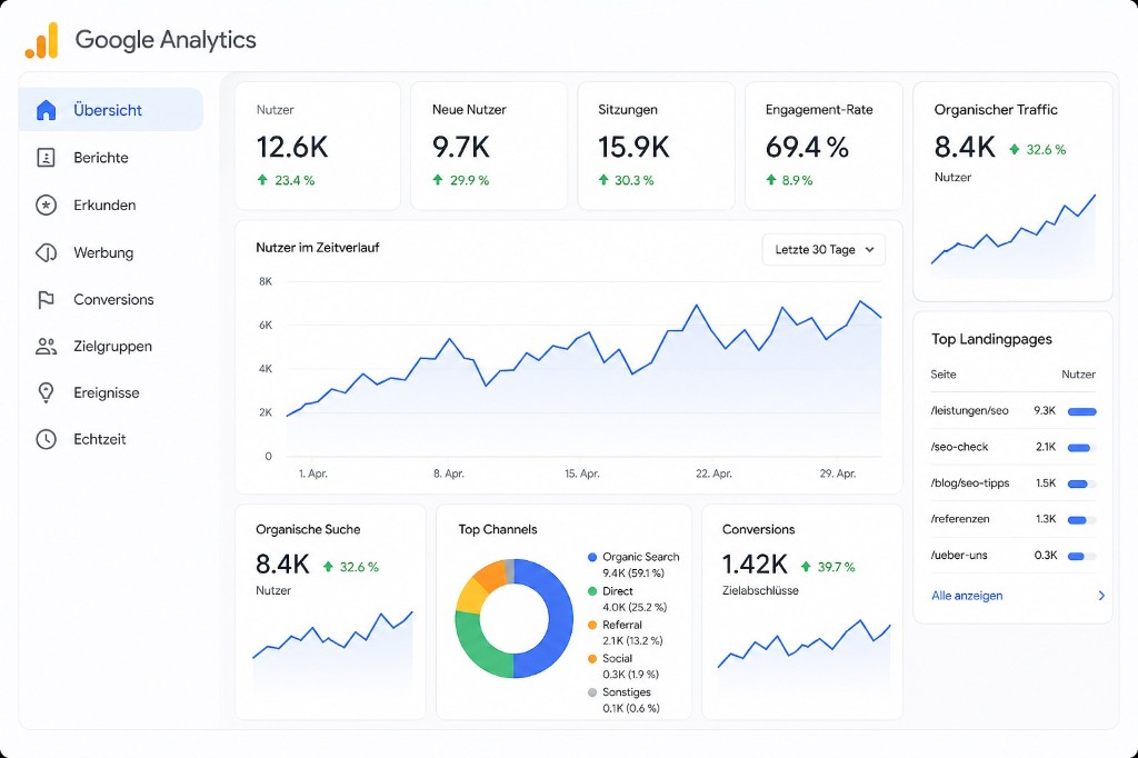 Google Analytics Dashboard – organischer Traffic, Nutzer und Conversions im Überblick